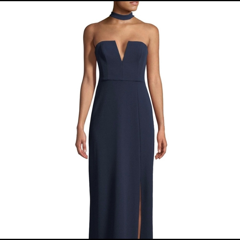 Bcbg Elias collar gown navy blue